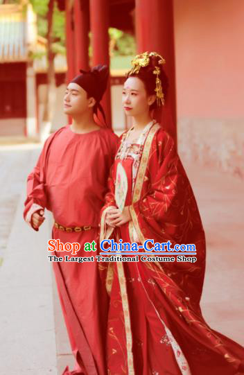 Chinese Ancient Tang Dynasty Bride and Bridegroom Wedding Historical Costumes Complete Set