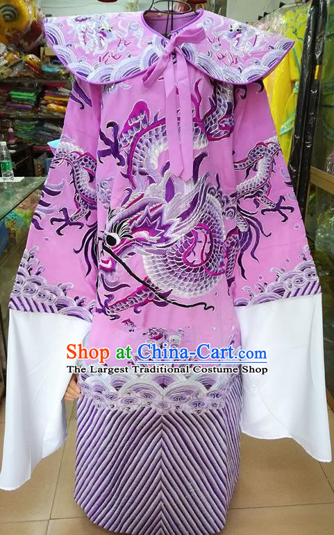 Chinese Traditional Beijing Opera Minister Costume Peking Opera Old Men Lilac Embroidered Robe for Adults