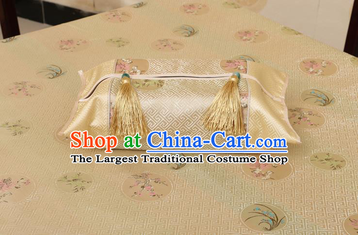 Chinese Traditional Orchid Bamboo Chrysanthemum Pattern Golden Brocade Desk Cloth Classical Satin Household Ornament Table Cover