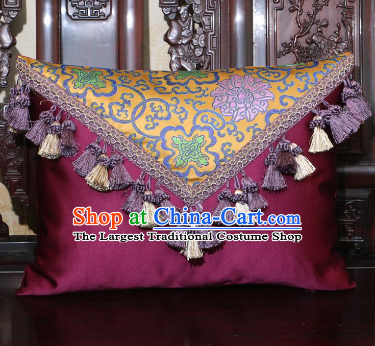Chinese Traditional Lotus Pattern Purple Brocade Back Cushion Cover Classical Household Ornament