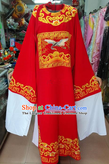 Chinese Traditional Beijing Opera Number One Scholar Costume Peking Opera Niche Red Embroidered Robe for Adults