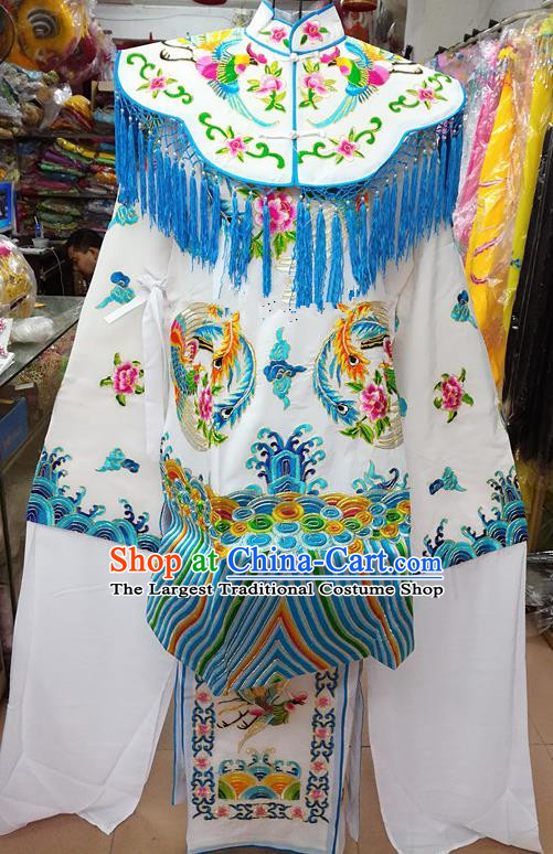 Chinese Traditional Beijing Opera Empress White Embroidered Dress Peking Opera Actress Costume for Adults