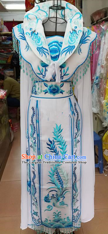Chinese Traditional Beijing Opera Princess White Embroidered Dress Peking Opera Actress Costume for Adults
