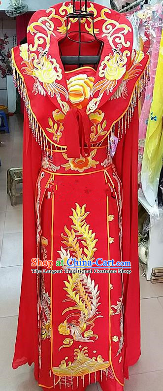 Chinese Traditional Beijing Opera Queen Red Embroidered Dress Peking Opera Actress Costume for Adults