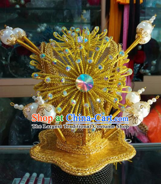 Chinese Traditional Beijing Opera Niche Headwear Peking Opera Prince Golden Hairdo Crown for Adults