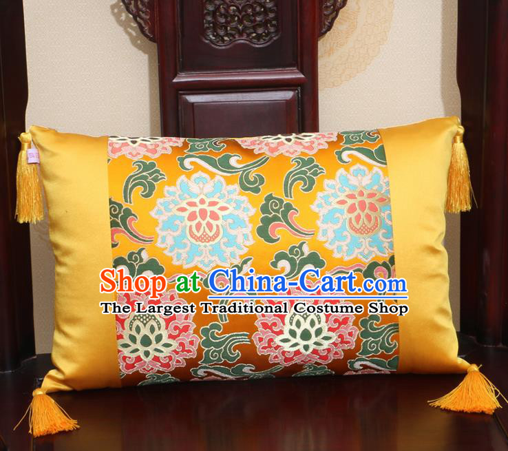Chinese Traditional Lotus Pattern Golden Brocade Back Cushion Cover Classical Household Ornament