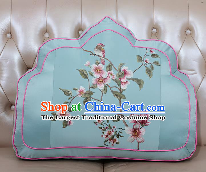 Chinese Traditional Embroidered Pattern Blue Brocade Back Cushion Cover Classical Household Ornament