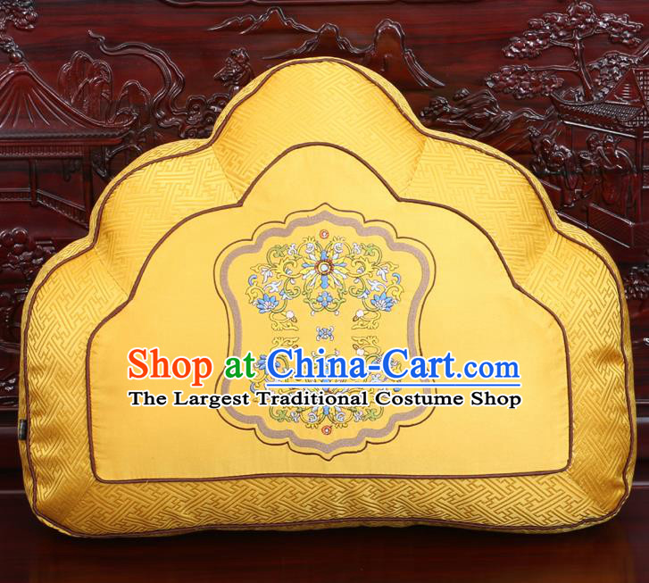 Chinese Traditional Embroidered Pattern Golden Brocade Back Cushion Cover Classical Household Ornament