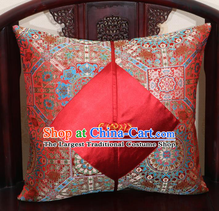 Chinese Classical Pattern Red Brocade Pipa Button Back Cushion Cover Traditional Household Ornament