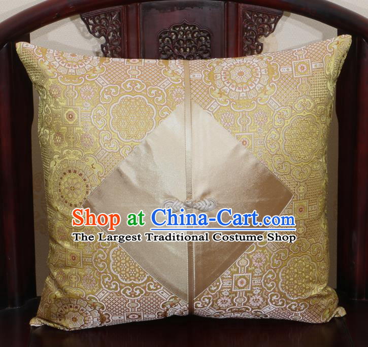 Chinese Classical Pattern Light Golden Brocade Pipa Button Back Cushion Cover Traditional Household Ornament