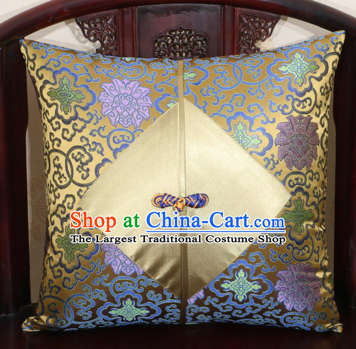 Chinese Classical Lotus Pattern Golden Brocade Pipa Button Back Cushion Cover Traditional Household Ornament