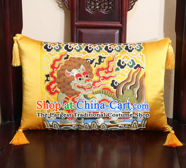Chinese Traditional Kylin Pattern Golden Brocade Back Cushion Cover Classical Household Ornament