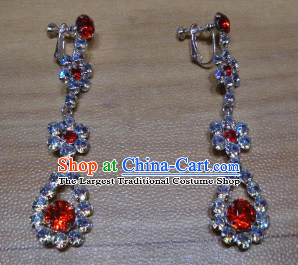Chinese Traditional Beijing Opera Red Crystal Earrings Peking Opera Diva Ear Accessories for Adults