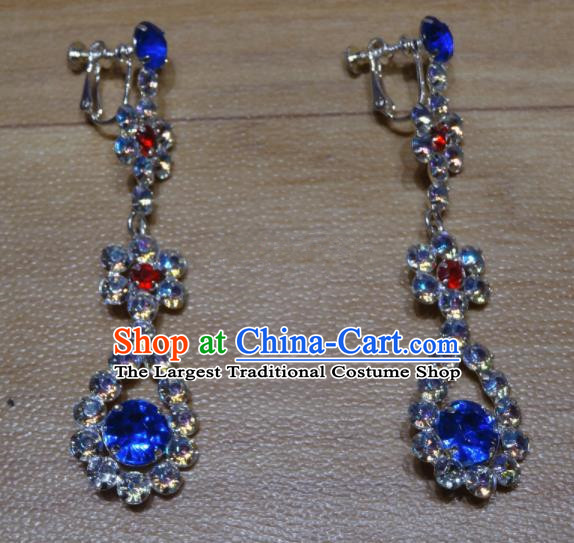 Chinese Traditional Beijing Opera Royalblue Crystal Earrings Peking Opera Diva Ear Accessories for Adults