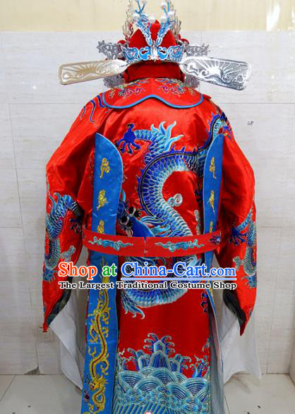Chinese Traditional Beijing Opera Chancellor Red Embroidered Robe Peking Opera Old Men Costume for Adults