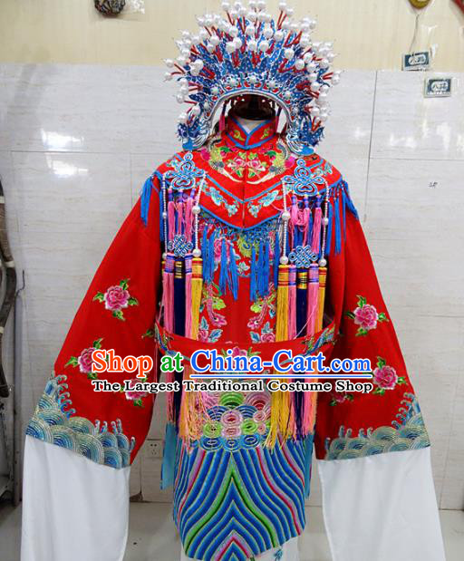 Chinese Traditional Beijing Opera Actress Red Embroidered Dress Peking Opera Imperial Concubine Costume for Adults