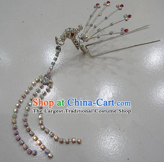Chinese Traditional Beijing Opera Diva Crystal Phoenix Hairpins Princess Tassel Hair Clip Hair Accessories for Adults