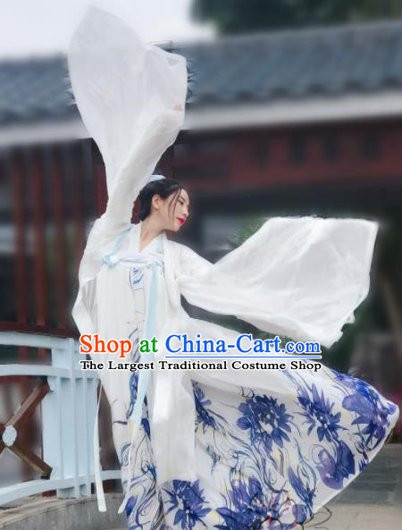 Chinese Ancient Imperial Concubine White Hanfu Dress Tang Dynasty Palace Lady Historical Costume for Women