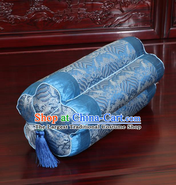 Chinese Traditional Household Accessories Classical Wave Pattern Blue Brocade Plum Blossom Pillow