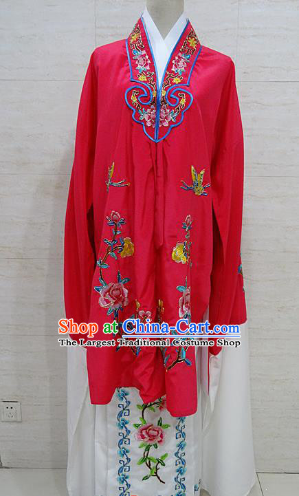 Chinese Traditional Beijing Opera Embroidered Peony Rosy Dress Peking Opera Diva Costume for Adults