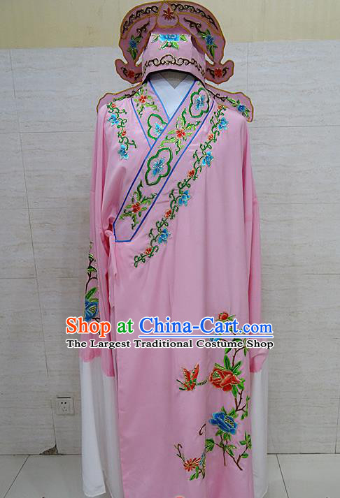 Professional Chinese Beijing Opera Niche Embroidered Peony Pink Robe Traditional Peking Opera Scholar Costume for Adults
