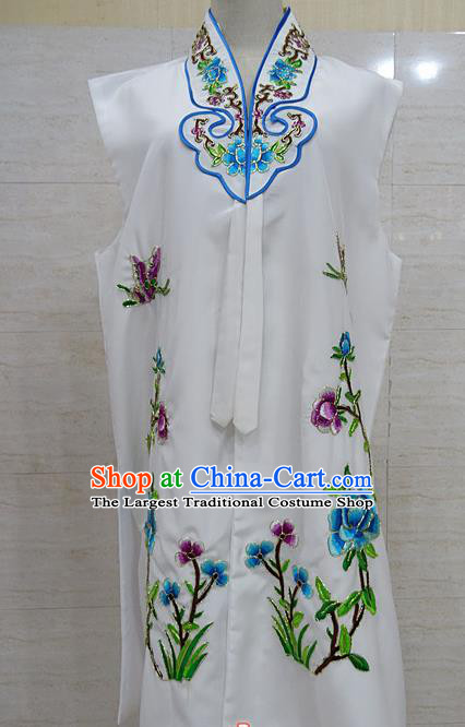 Chinese Traditional Beijing Opera Maidservants White Embroidered Peony Waistcoat Peking Opera Costume for Adults
