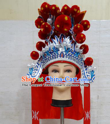 Chinese Traditional Beijing Opera Takefu Red Hat Ancient General Helmet Headwear for Adults
