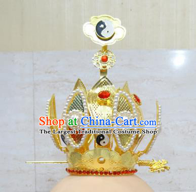 Chinese Traditional Beijing Opera Taoist Priest Lotus Hairdo Crown Ancient Prince Headwear for Adults