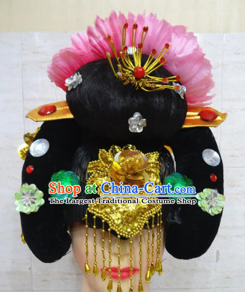 Chinese Traditional Beijing Opera Actress Hair Accessories Ancient Imperial Concubine Hairpins and Wigs for Adults