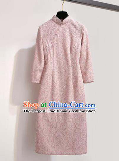 Chinese Traditional Tang Suit Costume Pink Qipao Dress Cheongsam for Women