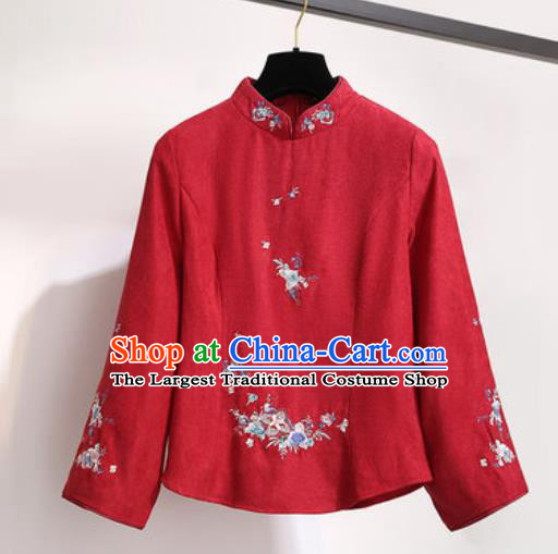 Chinese Traditional Costume Tang Suit Red Qipao Blouse Cheongsam Upper Outer Garment for Women