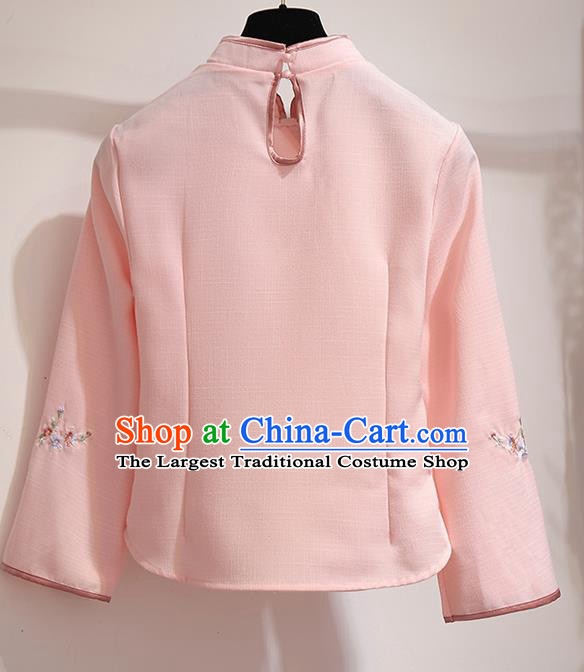 Chinese Traditional Costume Tang Suit Qipao Pink Blouse Cheongsam Upper Outer Garment for Women