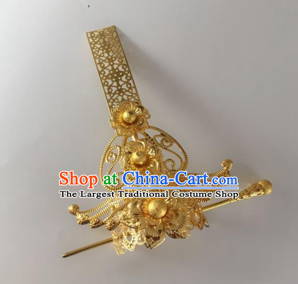 Chinese Traditional Prince Hair Accessories Ancient Swordsman Golden Beads Hairdo Crown Headwear for Men