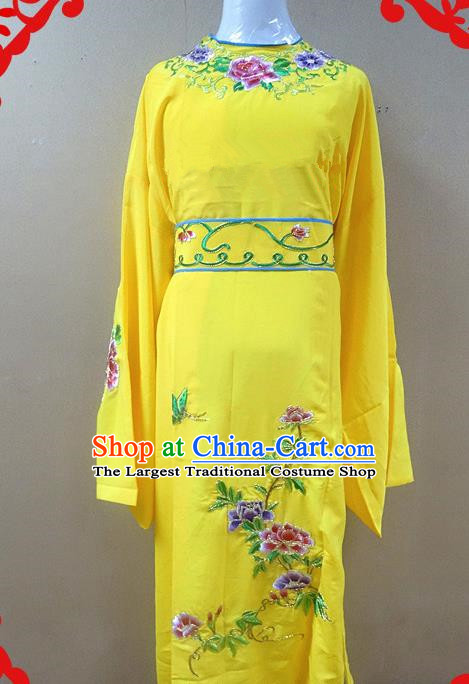 Professional Chinese Beijing Opera Niche Yellow Embroidered Peony Robe Traditional Peking Opera Scholar Costume for Adults