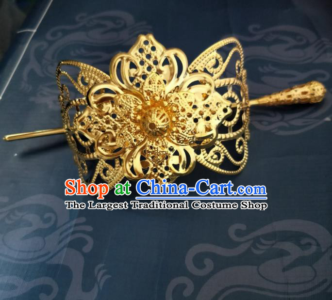 Chinese Traditional Prince Hair Accessories Hairpins Ancient Swordsman Golden Hairdo Crown for Men