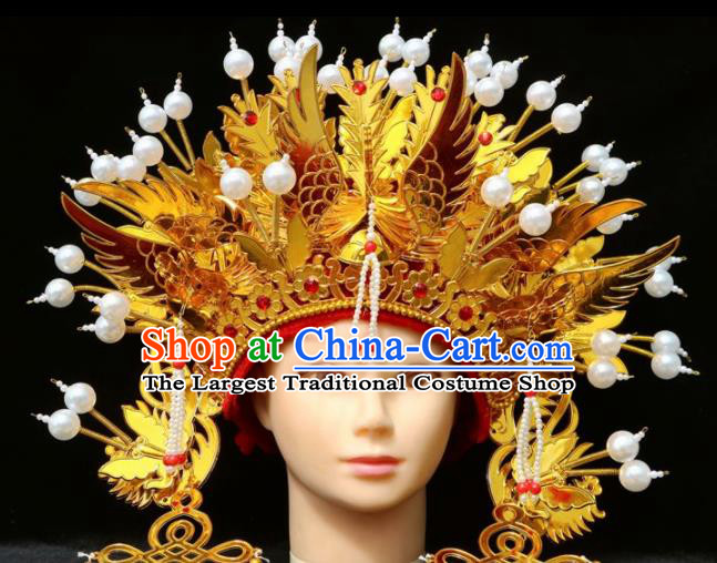Chinese Traditional Beijing Opera Queen Hair Accessories Ancient Bride Golden Phoenix Coronet