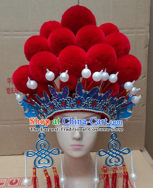 Chinese Traditional Beijing Opera Queen Hair Accessories Ancient Bride Red Venonat Phoenix Coronet