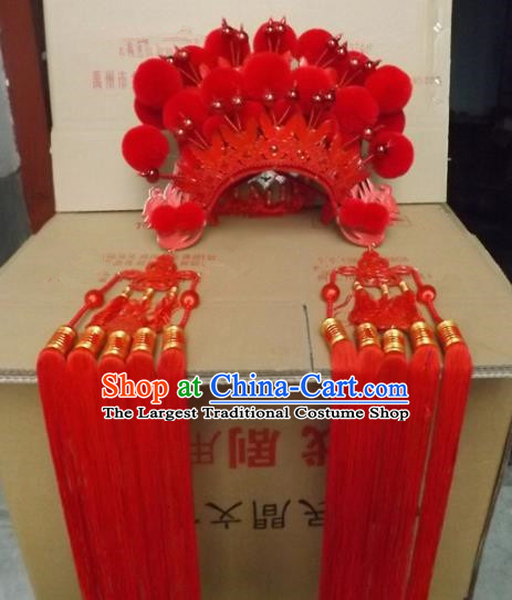 Chinese Traditional Beijing Opera Imperial Consort Hair Accessories Ancient Bride Red Phoenix Coronet Headwear