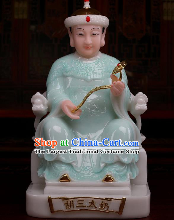 Chinese Traditional Religious Supplies Feng Shui Fox Goddess Green Cloth Statue Taoism Decoration