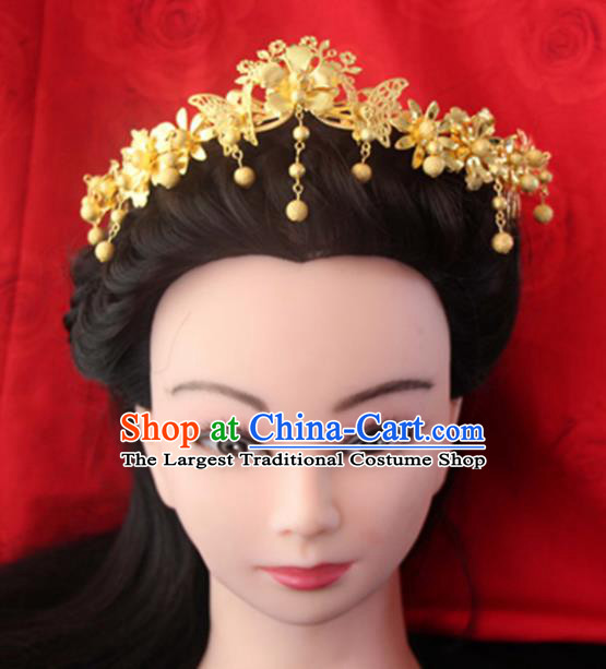 Chinese Traditional Bride Hair Accessories Wedding Golden Tassel Hair Comb for Women