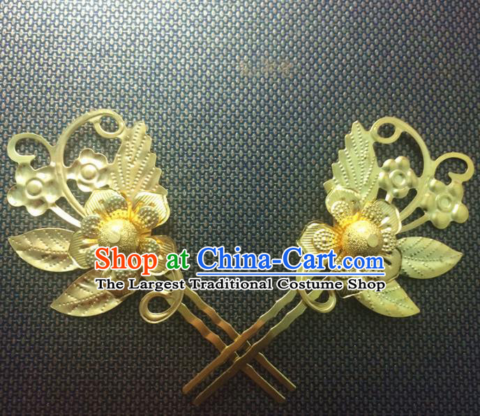 Chinese Traditional Bride Hair Accessories Wedding Hair Clips Golden Hairpins for Women