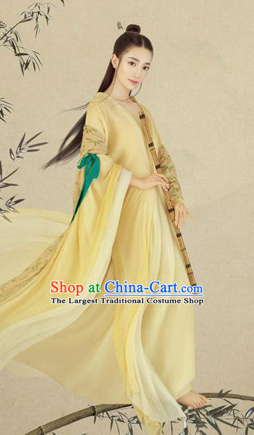 Chinese Ancient Drama Peri Yellow Hanfu Dress Tang Dynasty Princess Historical Costume Complete Set