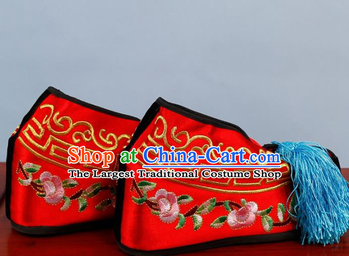 Chinese Traditional Beijing Opera Shoes Peking Opera Blues Red Embroidered Shoes