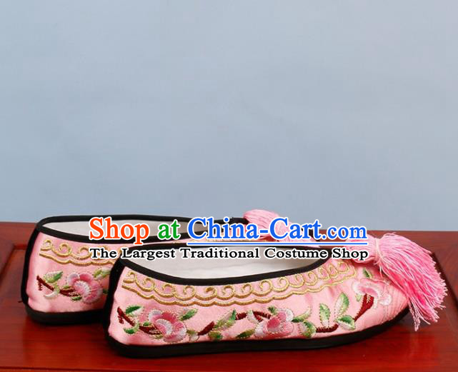 Chinese Traditional Beijing Opera Shoes Peking Opera Diva Pink Embroidered Shoes
