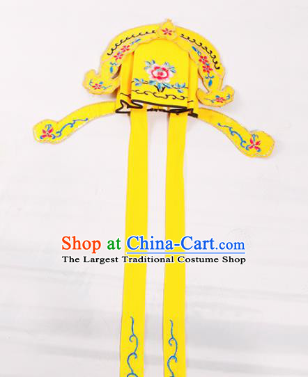 Chinese Traditional Beijing Opera Niche Headwear Peking Opera Scholar Embroidered Yellow Hat