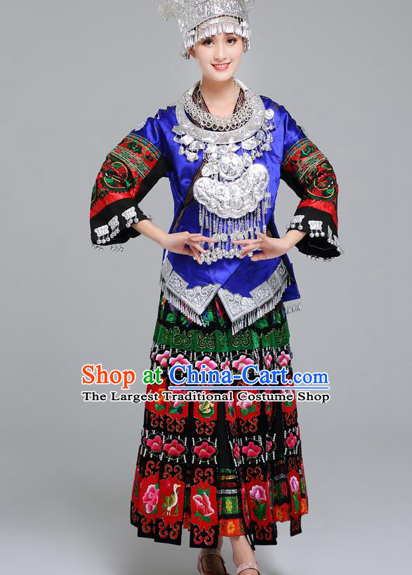 Chinese Traditional Miao Nationality Female Wedding Costume Ethnic Folk Dance Bride Pleated Skirt for Women