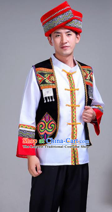 Chinese Traditional Zhuang Nationality Male Costume Ethnic Folk Dance Black Clothing for Men