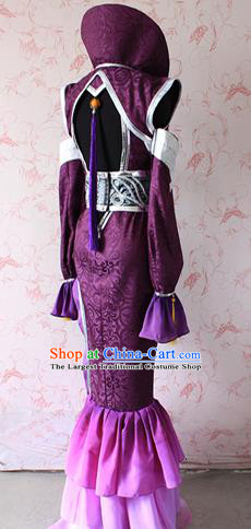 Chinese Traditional Cosplay Female Knight Costume Ancient Female Swordswoman Purple Dress for Women