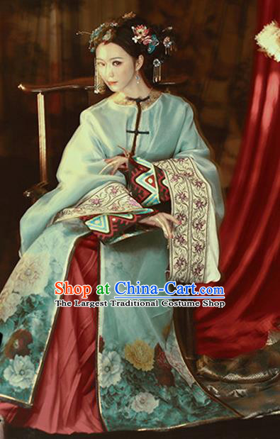 Chinese Ancient Nobility Lady Hanfu Dress Traditional Qing Dynasty Manchu Princess Costume and Headpiece for Women