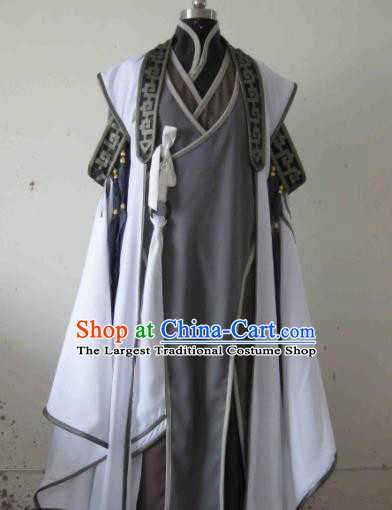 Chinese Ancient Nobility Childe Grey Costume Traditional Cosplay Swordsman Taoist Clothing for Men